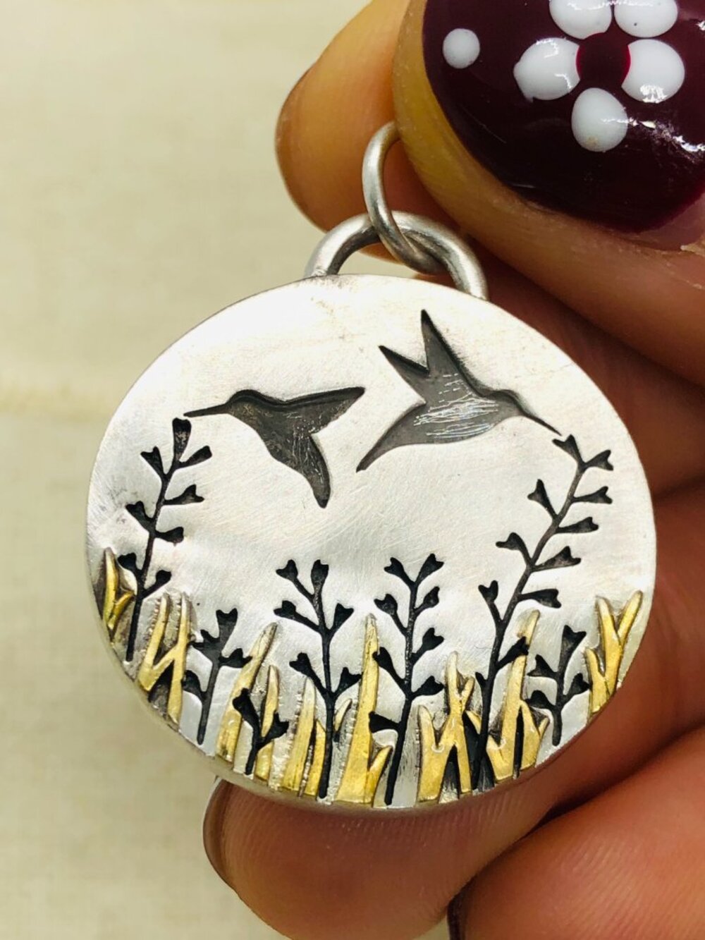 Butterfly Flower Pendant, Two Tone Nature Charm, Floral Garden Necklace Pendant